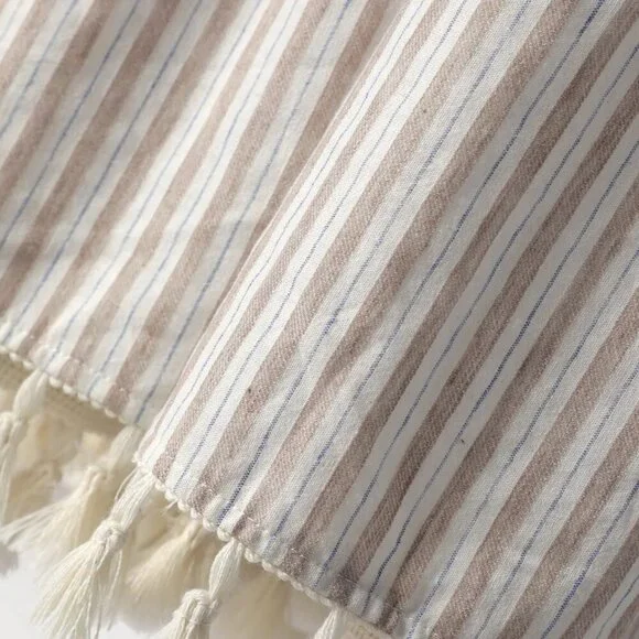 Lulus Beauty at the Beach Tan Striped Tiered Tassel Maxi Dress NWT - Picture 7 of 11